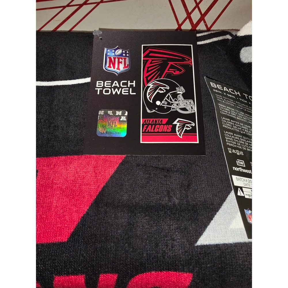 2 NFL Atlanta Falcons Beach Towel 28x58 Cotton Northwest Red Black White New - Picture 1 of 2